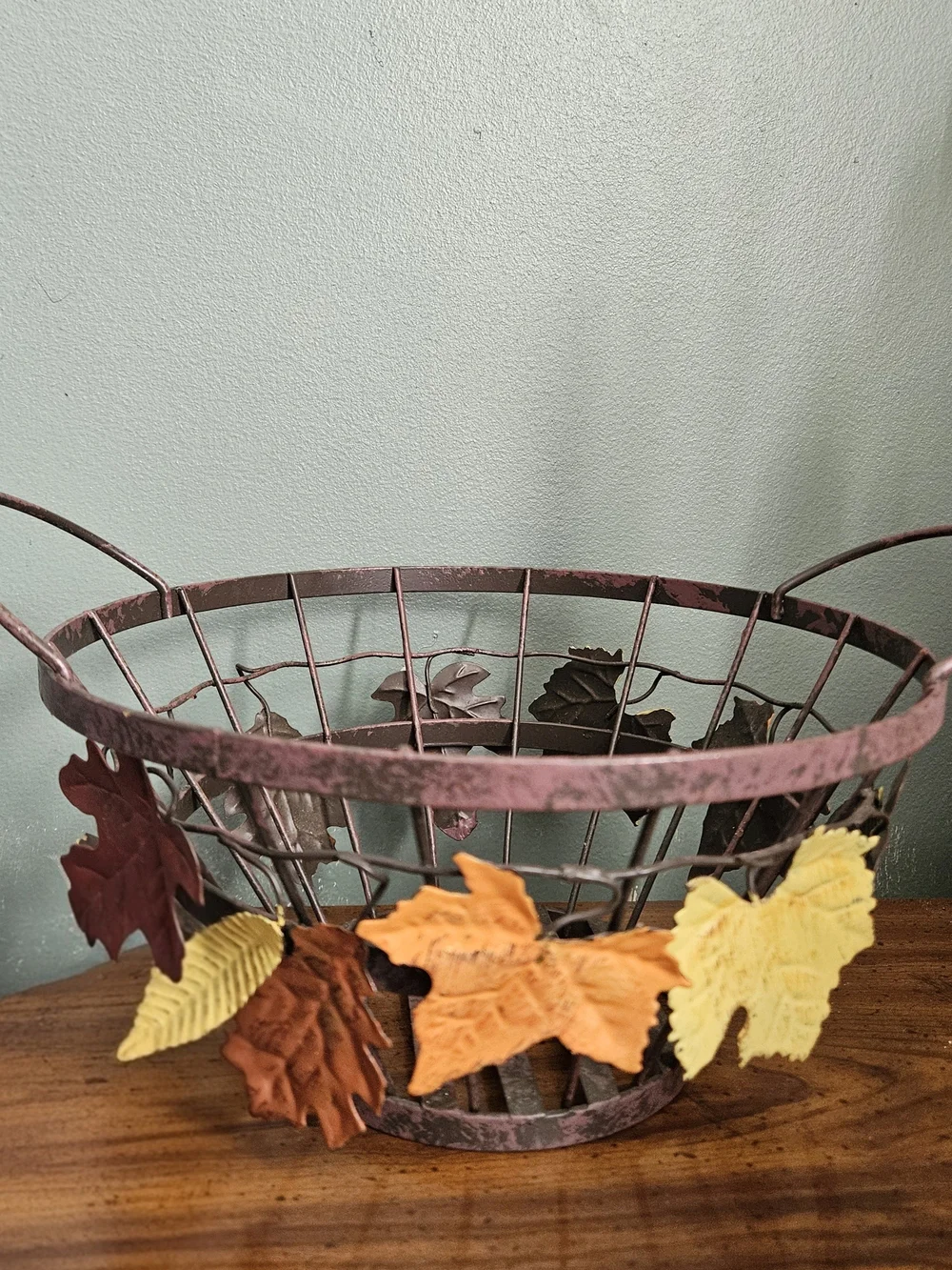 Decorative Fall Leaf Wire Basket - Multicolor